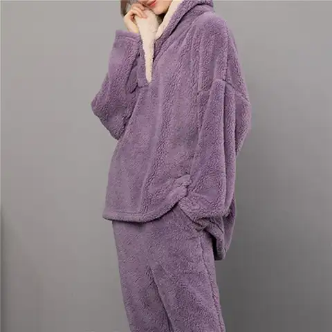 Осенне-зимний пижамный комплект, Женская домашняя одежда для сна из флиса, домашние костюмы, женская теплая плюшевая домашняя одежда для сн...