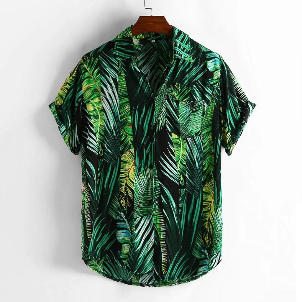 

Spring Summer New Style Men Shirt European American High Street Retro Turn-Down Collar Floral Digital Printing Loose Casual Tops