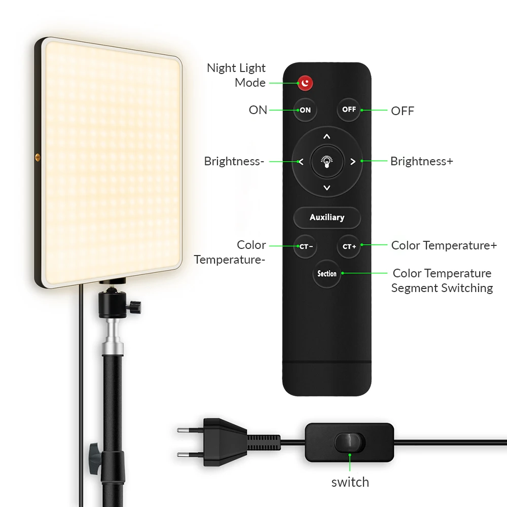 Dimmable LED Lighting Panel Photography Fill-in Light With Tripod Stand Remote Control Photo Studio Video Lamp for Live YouTube |