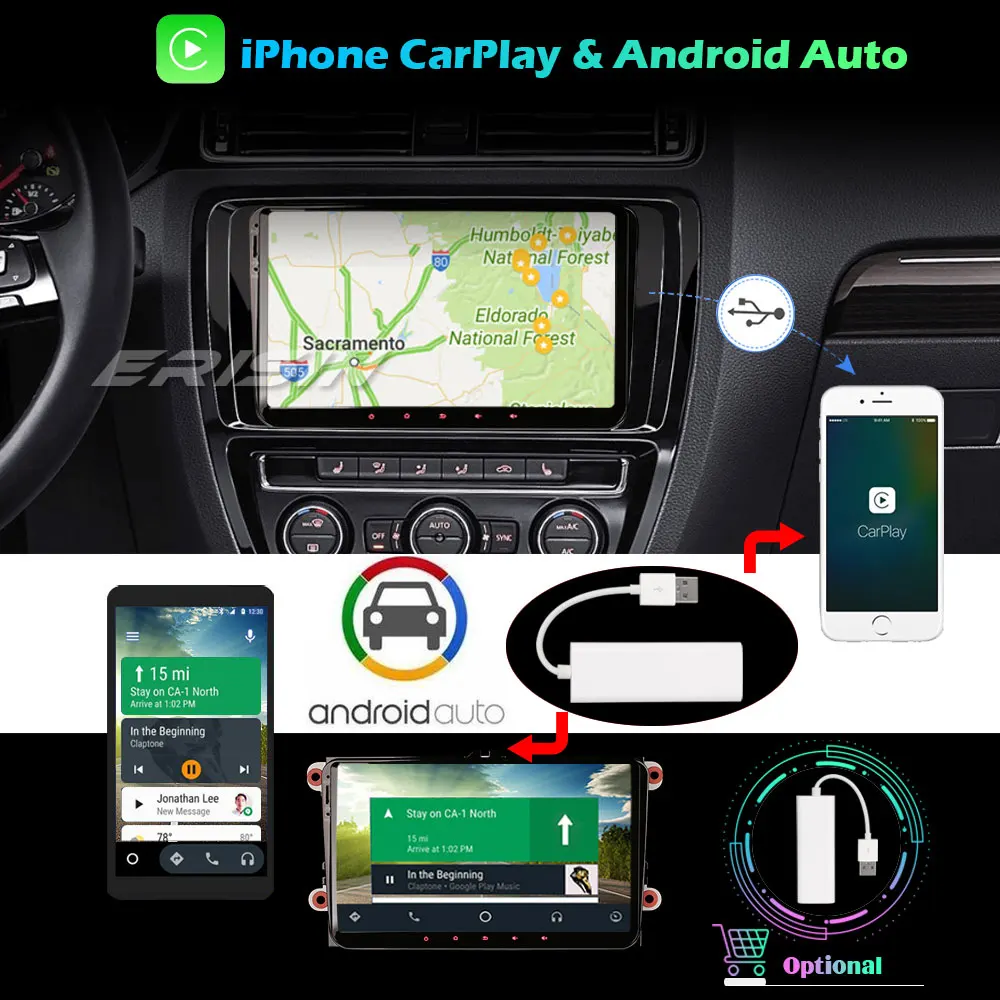 Erisin 9 &quotAndroid 10 0 Автомагнитола GPS DAB + SWC OPS CarPlay OBD2 для VW Passat Polo Golf T5 Tiguan Caddy EOS Seat