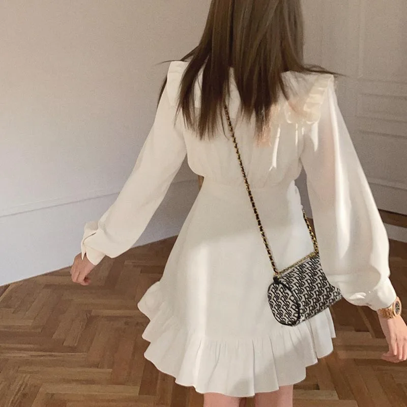 

One-Piece 2021 New French Style Spring Autumn Women'S Dress Niche Irregular Shirring Slim Waist Dress Elegant Temperament Dress