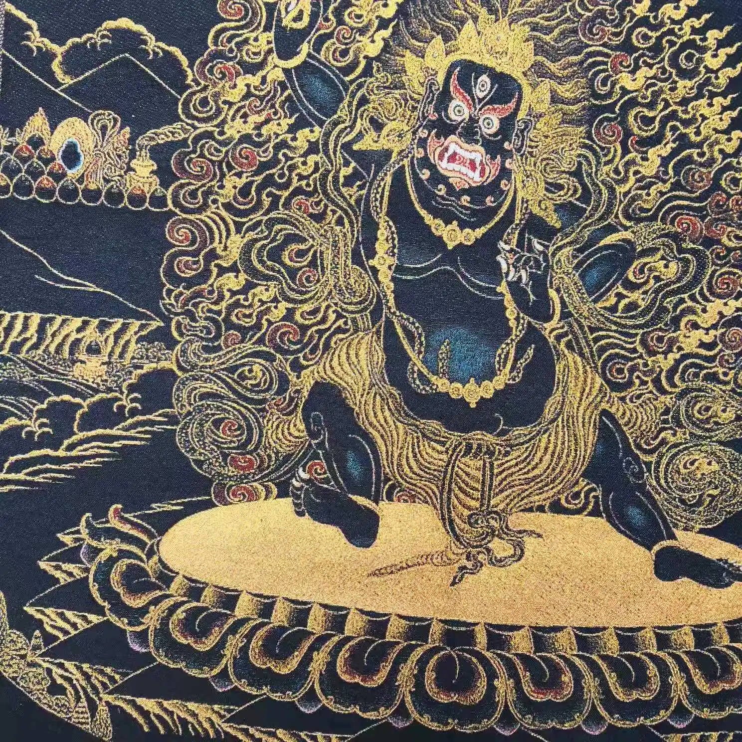 Античная коллекция Thangka Золотая проволока вышивка черный бриллиант Будда