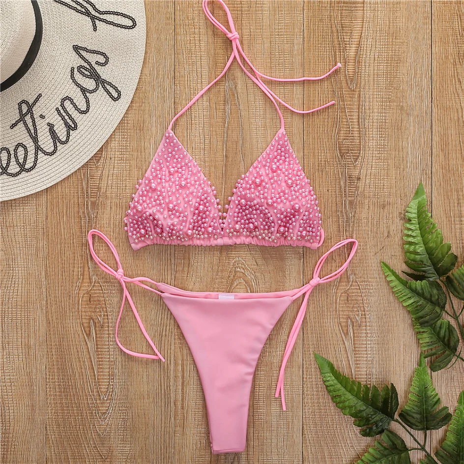 

Sexy Perle Tanga Bikini Bademode Frauen Micro Mini Bikinis Set Bandage Lace p Schwimmen Strand Tragen Badeanzug Frauen bade