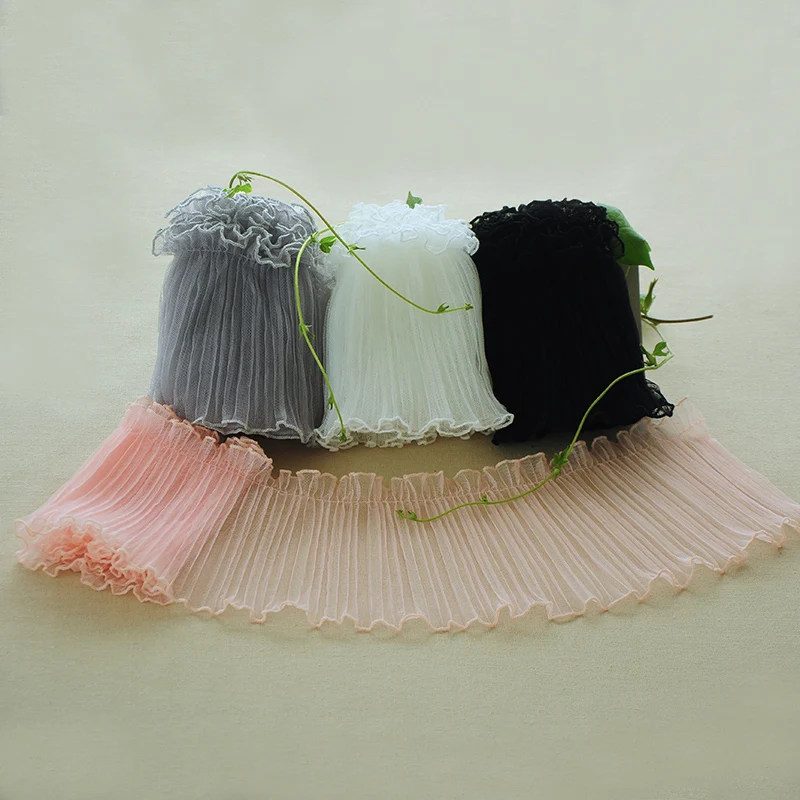 

10Meters 15CM Wide White,black,Pink 3D Pleated Mesh Lace Ruffle Trim Organ Ribbon Wedding Dress Fluffy Skirt DIY Sewing Supplies