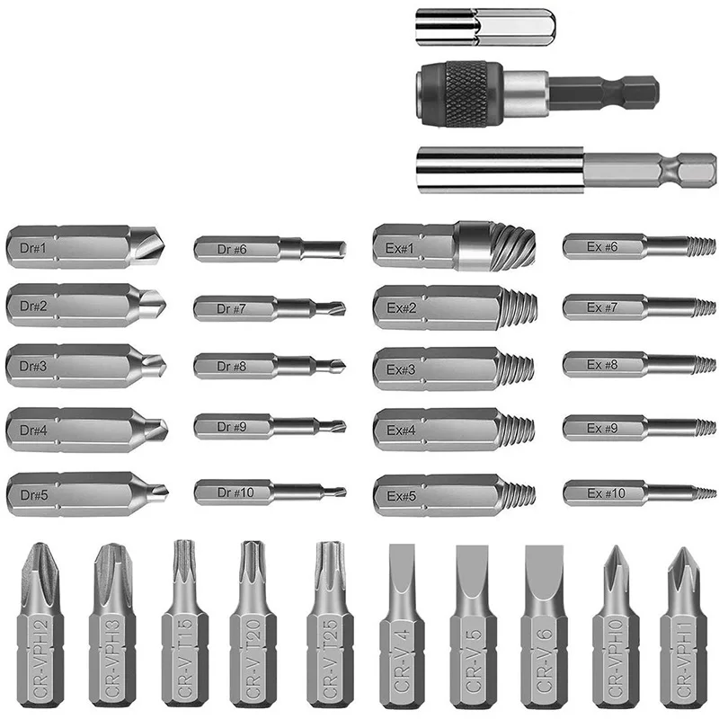 

Damaged Screw Extractor, Bolt Extractor Kit 33 Pieces with Magnetic Extension Bit Holder, Socket Adapter for Broken Screw and Bo