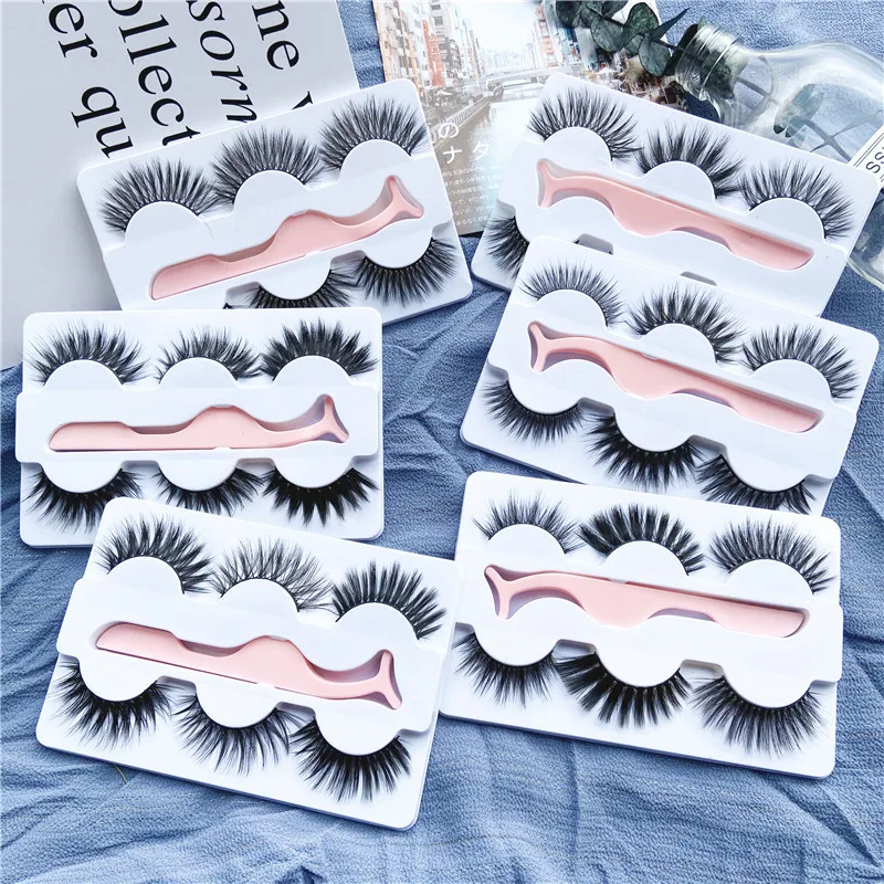 3 пары смешанных норковых ресниц с 1 пинцетом модные ресницы 2020 3D накладные для