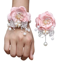 simulation flower brooch bride bridesmaid wedding wrist corsage pearl rhinestone diy mens business banquet clothing accessories