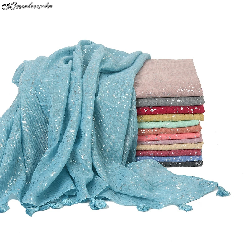 Новинка блестящие простые шарфы Женский однотонный мусульманский хиджаб