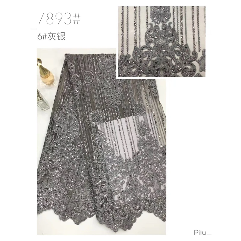 

Lace Fabric African 2020 High Quality Exquisite Pattern Design Embroidery Solid Tulle Lace For Daily Dresses Lady 5 Yards
