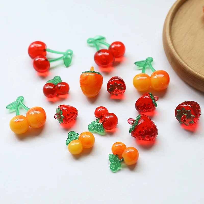 100pcs Resin Jelly Cherry Nails Decorations Fruit 3D Fruit Nail Ornament DIY Plastic Charms Manicure Nail Design Resin Cherries