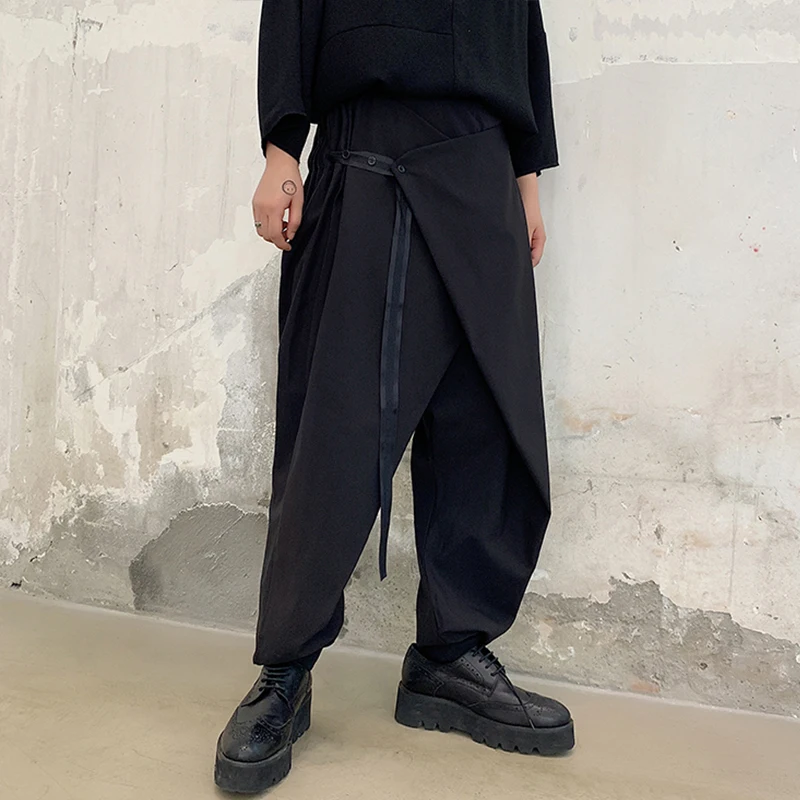 Брюки Harun в стиле Ямамото брюки на шнуровке темные повседневные с большим шаговым