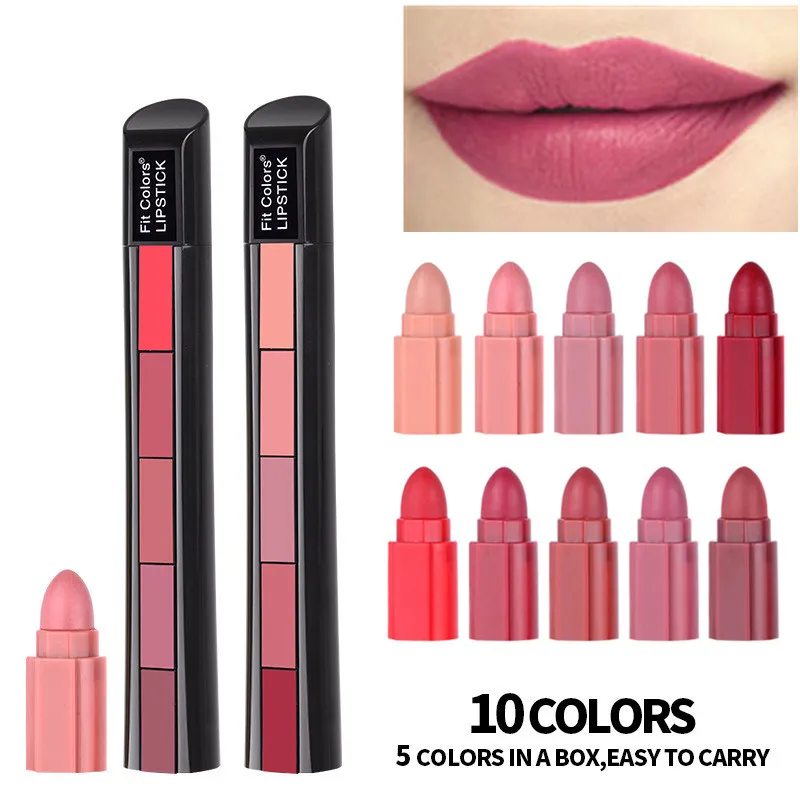 

Matte Lipstick 5-in-1 Lipstick Set Highly Pigmented Long Lasting Lip Makeup Non-Stick Lipstick for Women