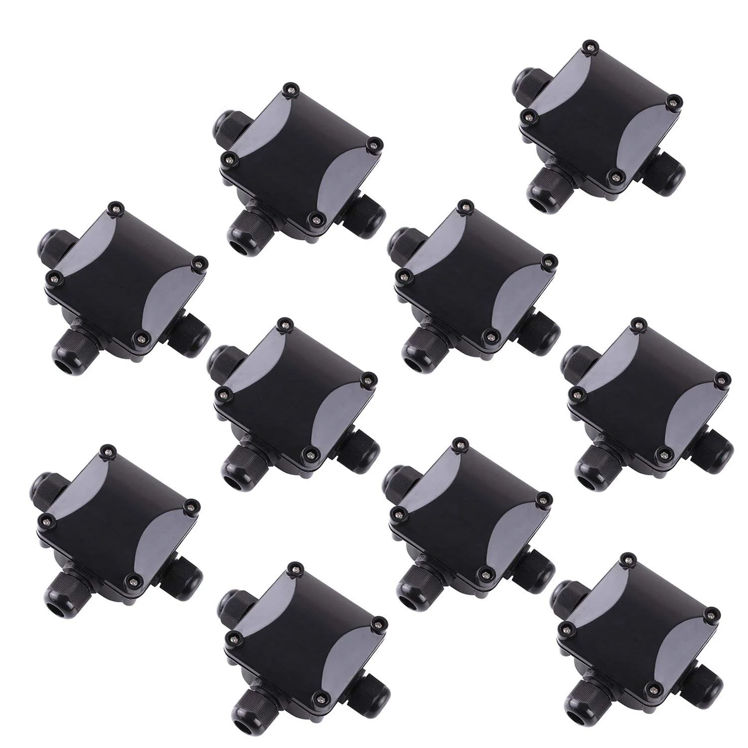 

3-Way Junction Box, IP 68 Waterproof Connectors for Outdoor Lighting External Junction Box Pack of 10 Black