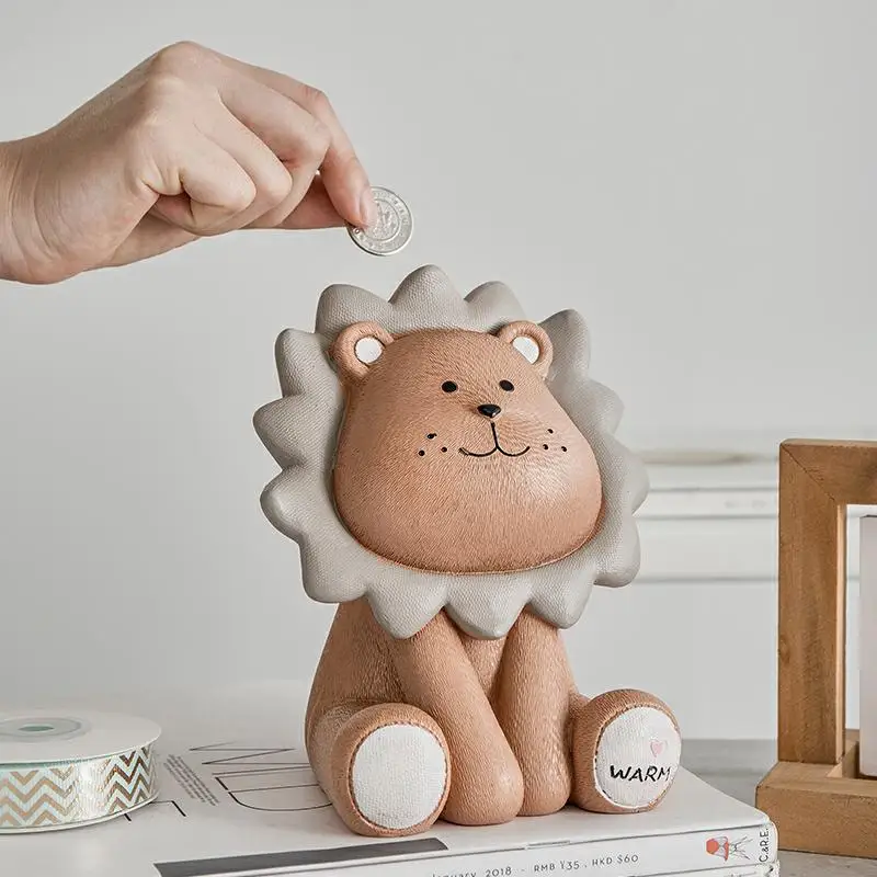 

Lion Money Box Cute Cartoon Coin Bank Saving Box Children Piggy Bank Nursery Adorable Gift Home Figurines Kitchen Statue Decor