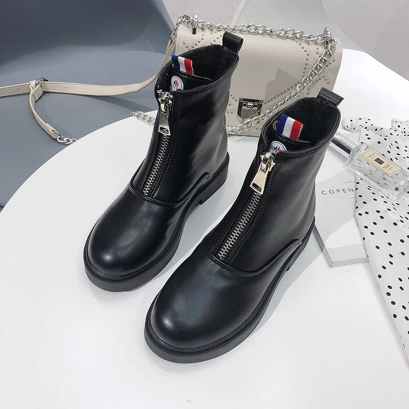 Новинка 2019 года Сезон Зима Модные ботильоны из искусственной кожи высокого