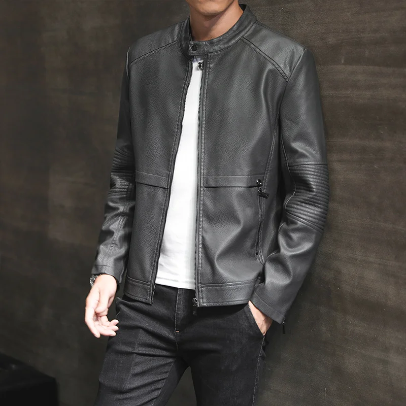 Мужская кожаная куртка Повседневная Уличная мотоциклетная из искусственной