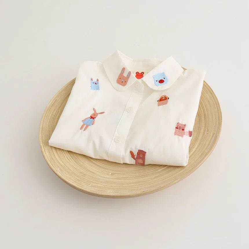 Детская одежда хлопковая рубашка с длинными рукавами и вышитыми цветами для