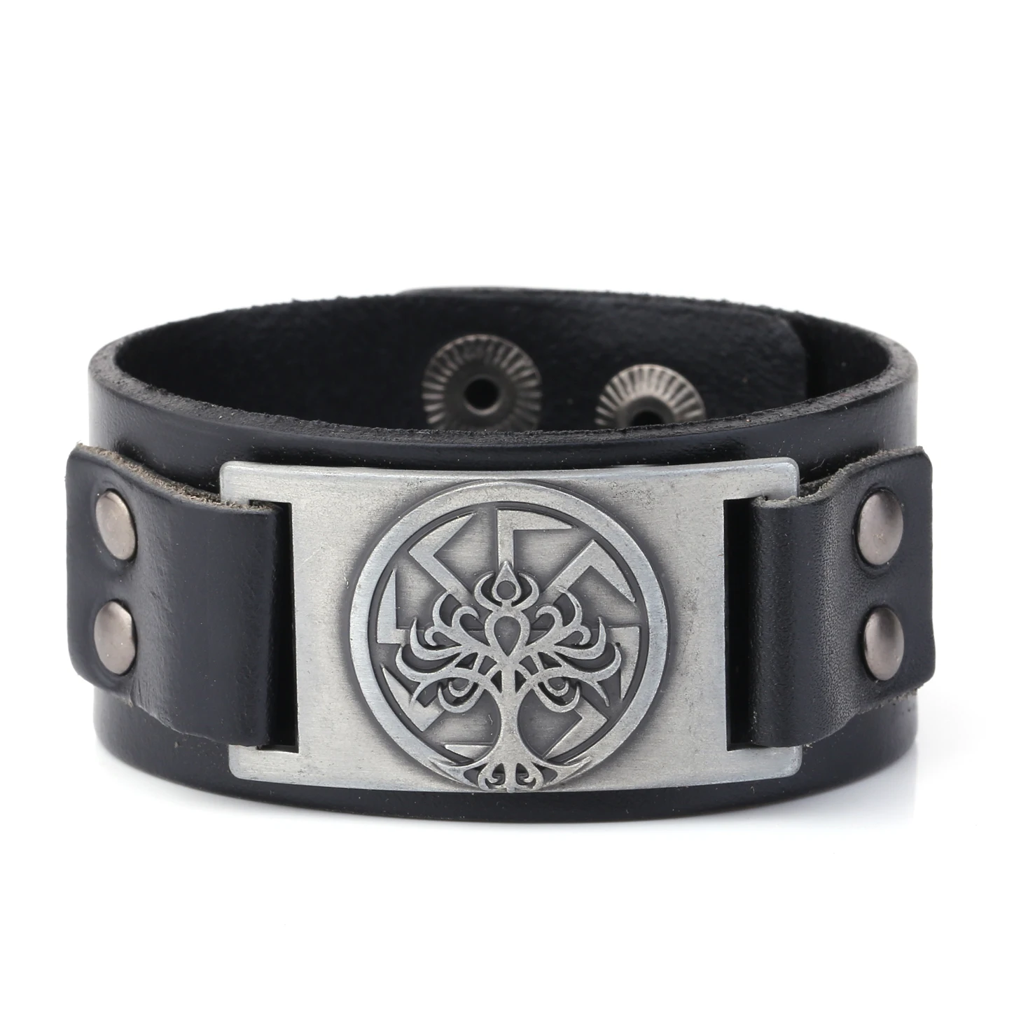 black-silver Skyrim Viking славянский Коловрат мир браслет с деревом для мужчин Древо жизни Yggdrasil солнце колесо языческий амулет ювелирные изделия панк нео-Готика - Окраска металла: black-silver