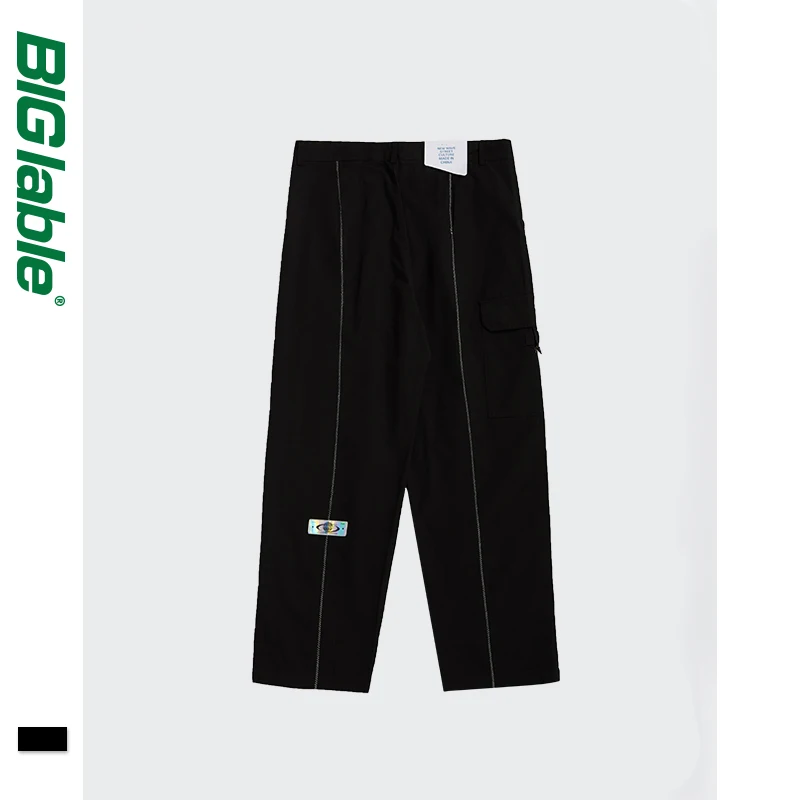 

BIG LABEL Fashion Straight Pants Men Black Versatile Cotton Trousers Male Casual High Street Men's Hip Hop Pants 3603S21