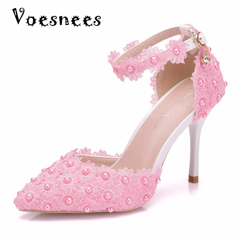 2021 свадебные туфли с кружевом и цветком женские на высоком каблуке 9 5 см | Обувь