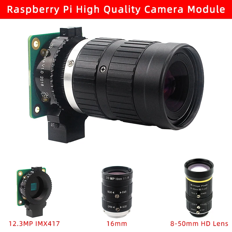 Módulo de Câmera de Alta Qualidade com Industrial-grau 16mm para Raspberry 3b + Raspberry Zoom Telefoto 8-50mm Lente – 3b + pi 4 hd