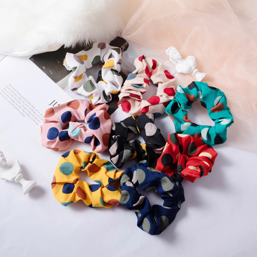 

Wave Point Print Hair Scrunchies Women Girls Elastic Hair Rubber Band For Women Tie Hair Ring Rope