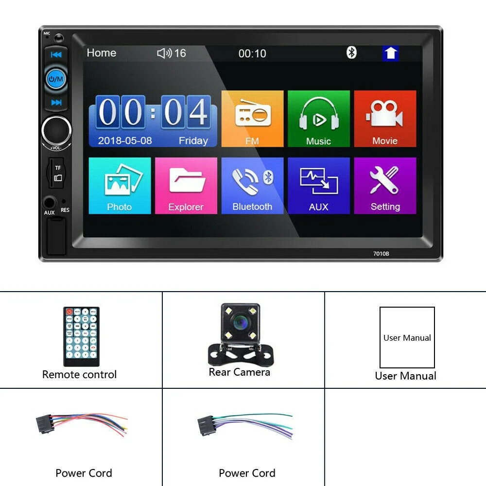 

7" Double Din Car Radio Stereo Touch Bluetooth MP5 Player Head Unit USB Camera