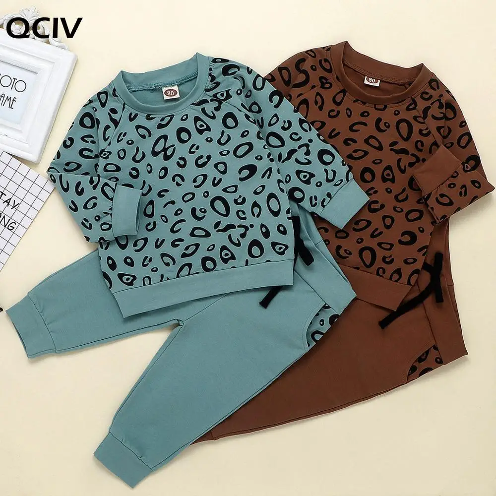 

Boys Clothing Sets For Baby Girls Leopard print top+Solid Pants 2Pcs Spring Fashion Sets Kids Clothes Suits