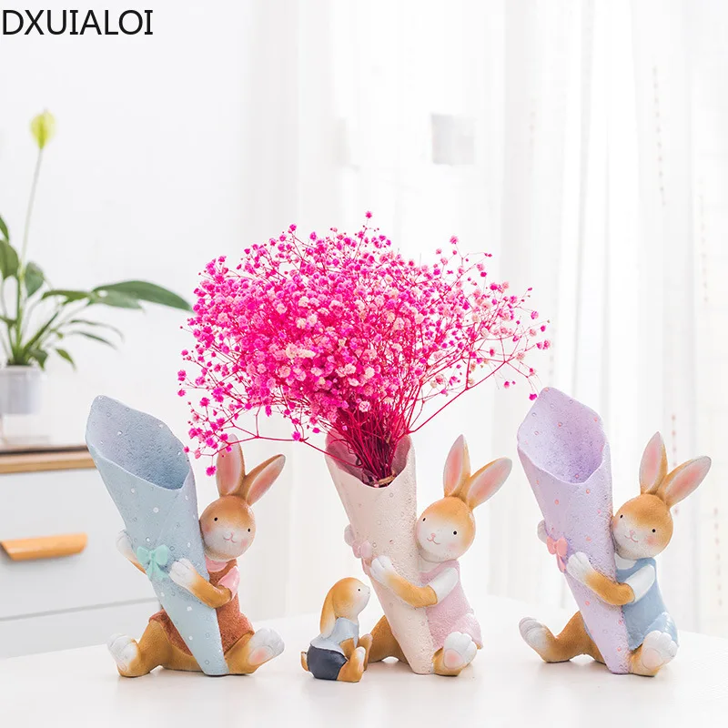 

Творческие небольшие свежие украшения из ваза с животными смолы ремесла офис гостиная Настольная Цветочная композиция ваза украшения дома