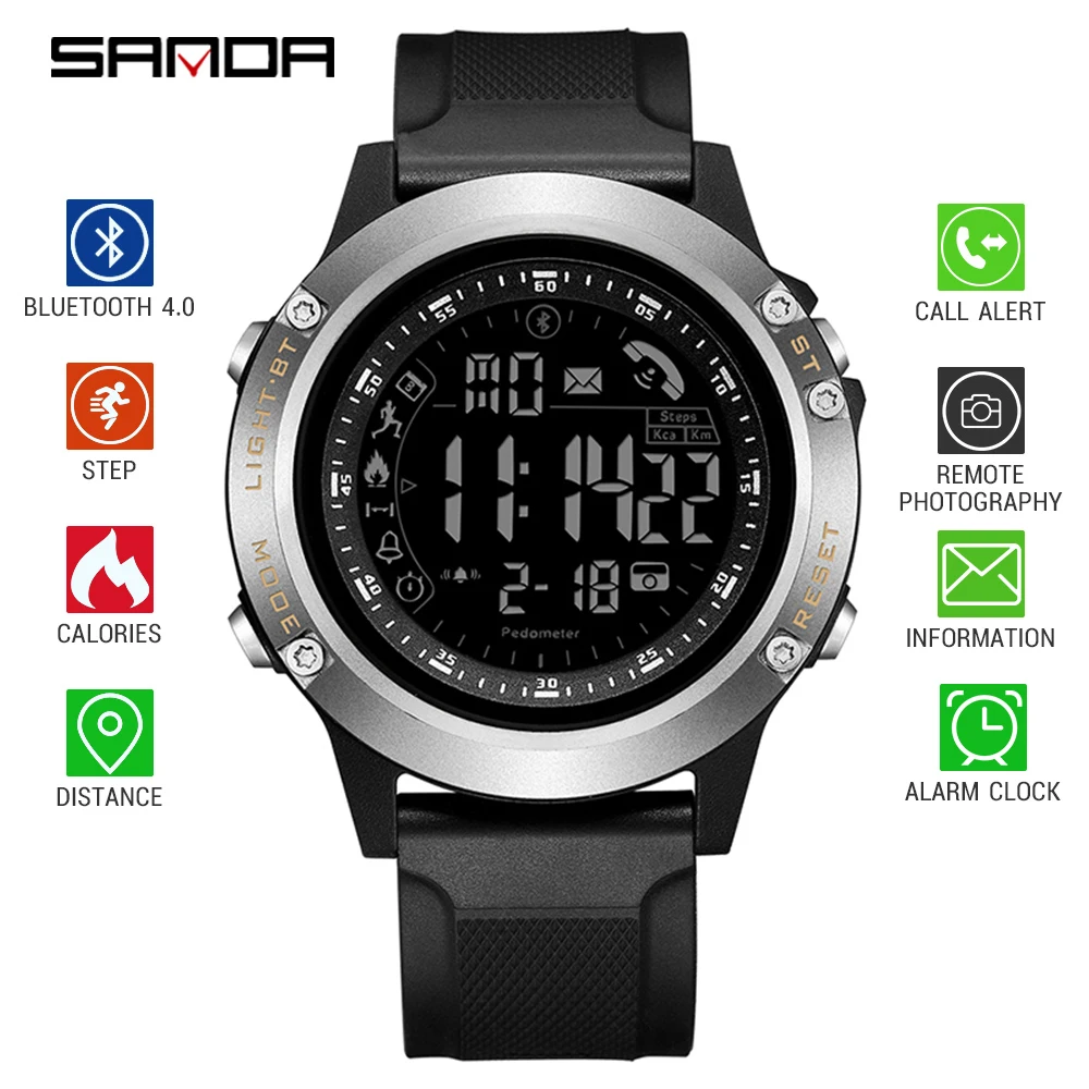 

SANDA Large Digital Sports Watches Men Running calorie Stopwatch 30M Waterproof Militar LED Electronic Wrist Watches Smart Watch
