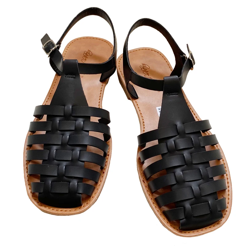

Cross Weaving Narrow Band Sandalias Mujer Ankle Buckle Square Toe Flats Slippers Vintage Cut-out Gladiator Sandals Casual Shoes