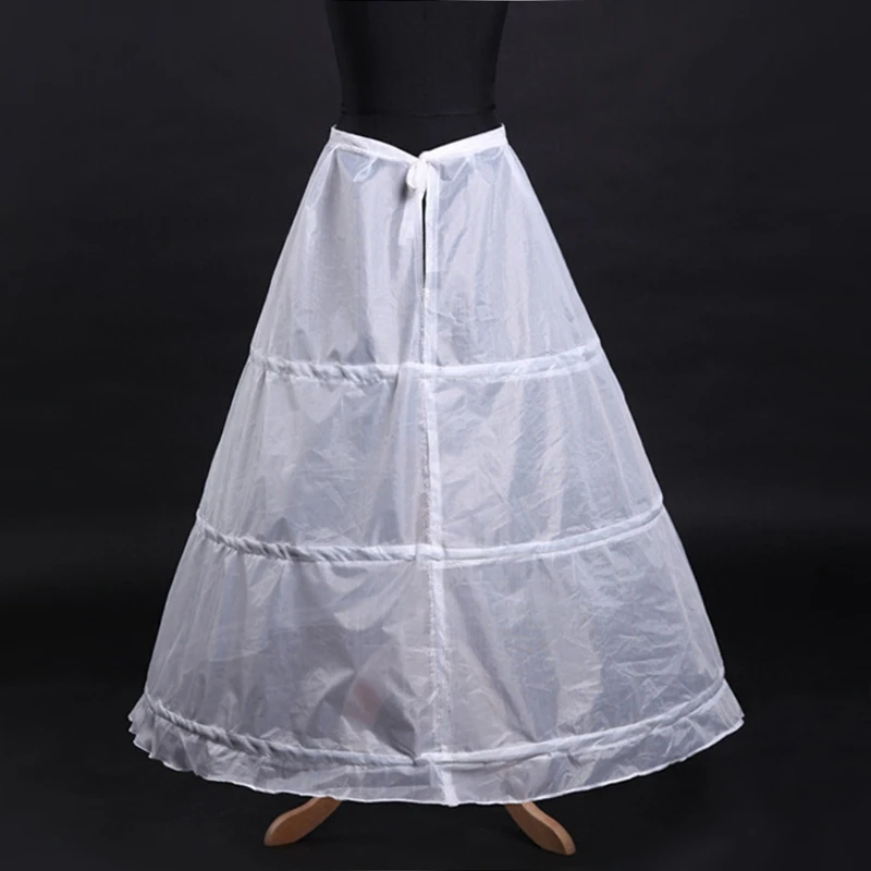 

Womens A-Line Full Length 3 Hoops Petticoat Wedding Slips Crinoline Underskirt