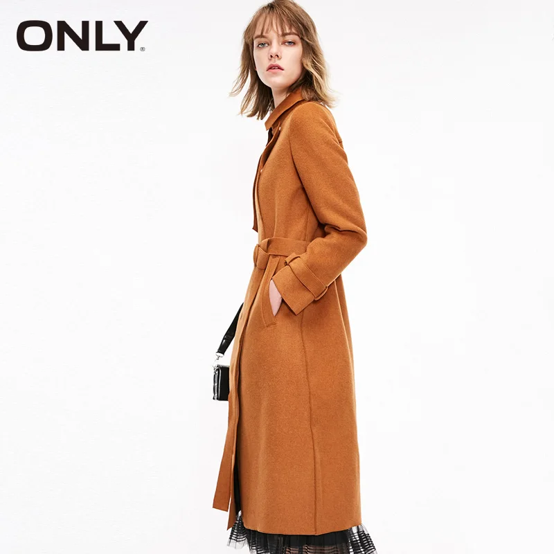 ONLY Slim Fit Cinched Waist Double-breasted Long Wool Trench Coat | 11836U505 Женская одежда