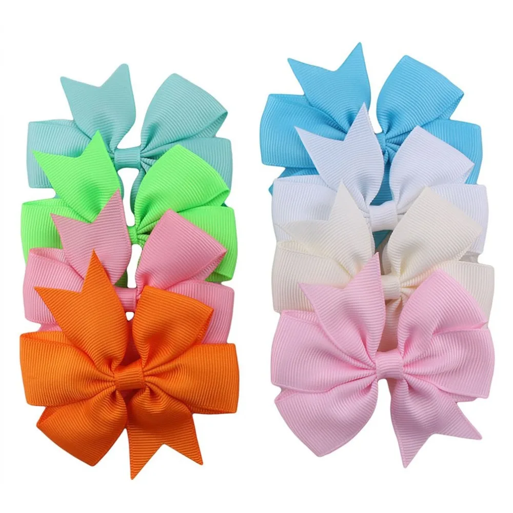 

10pcs Children Ribbed Bowknot Girls Ribbon Hairpins Hair clips Colorful Barrettes Kids Bow Knot Headwear V-shaped