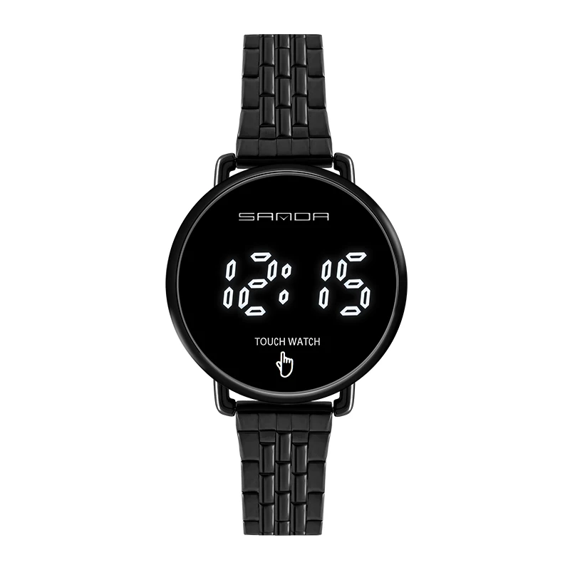 Кварцевые часы SANDA со светодиодным дисплеем цветные из нержавеющей стали модные