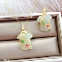 kjjeaxcmy fine jewelry 925 sterling silver inlaid natural white jade female pendant necklace popular support detection