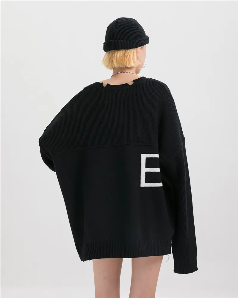 Темный значок неровный подол свитер в стиле хип-хоп мужские однотонные уличные модные мужские свитера вязаный пуловер, мужской свитер