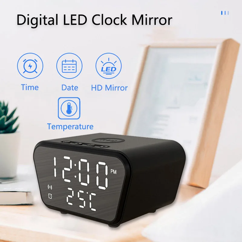 6097 digital alarm clock wireless charger for iphone 12 11 mini pro 8 samsung portable qi wireless charger electronic clock free global shipping