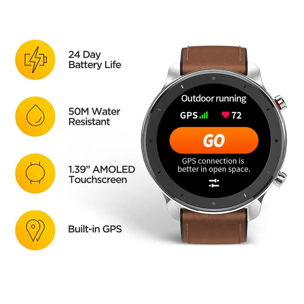 Умные часы Amazfit GTR 47 мм водонепроницаемые спортивные Xiaomi Huami 5ATM с 24-дневной