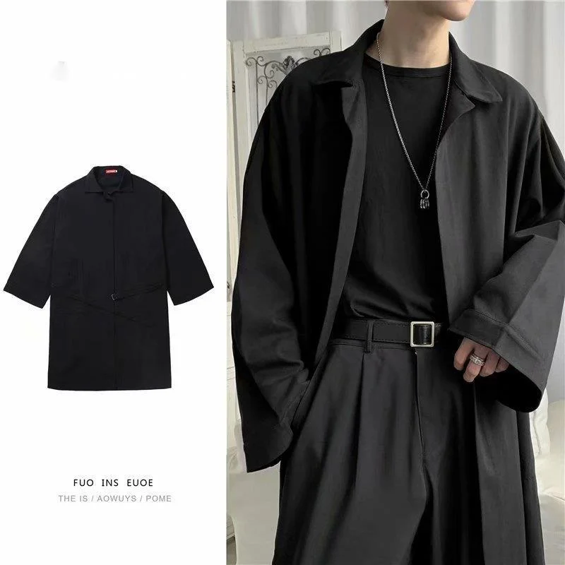 

UMI MAO Spring Autumn Dark Fried Chicken Loose Oversize Windbreaker Men's Mid-length Handsome Cloak Jacket Style Long Coat