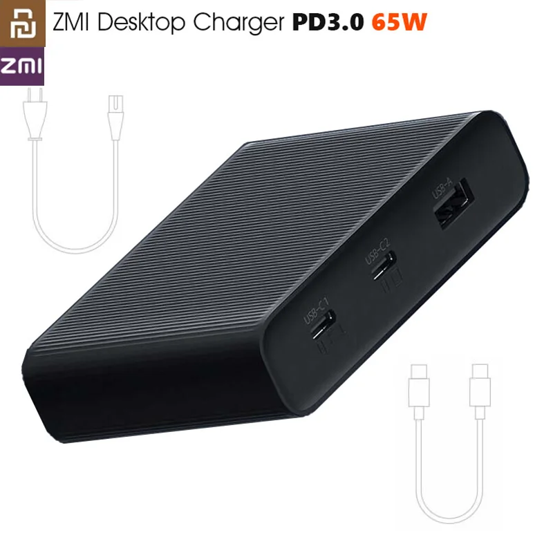 Оригинальное настольное зарядное устройство Xiaomi ZMI 65 Вт 3 порта PD3.0 USB 2C1A для Android iOS