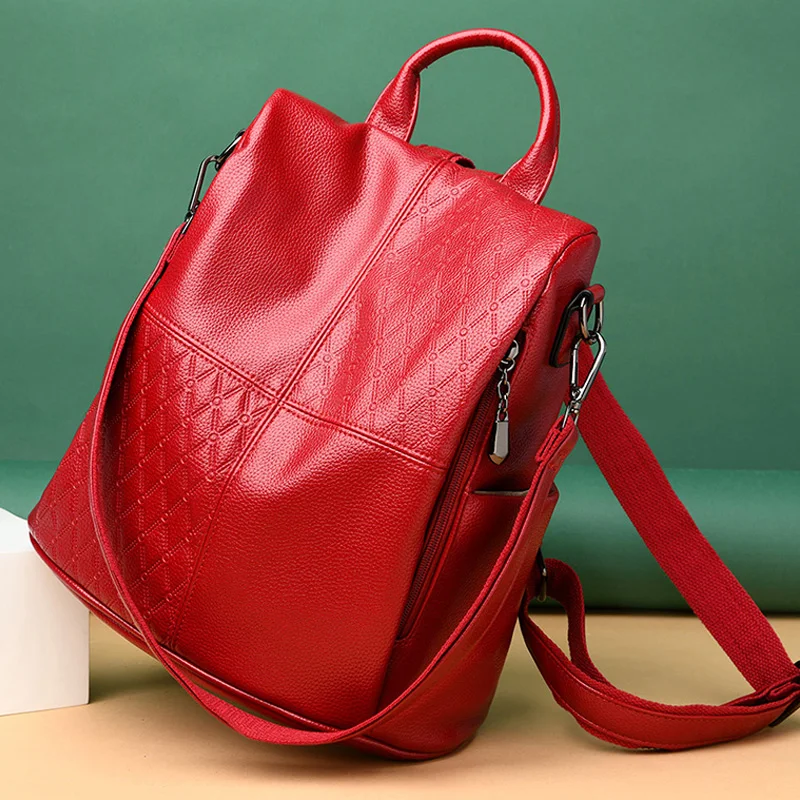 

NEW 3 in 1 Retro Backpack Women PU Leather School Bags For Teenage Girls Anti-theft Ladies Shoulder Bags Simple Travel Backpack