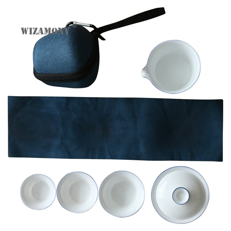 WIZAMONY Travel Bag Chinese Kung Fu Tea set gaiwan teapot teacups Glass fair mug tea sets white ceramic fot gift puer Drinkware | Дом и сад