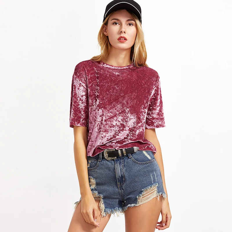 Весенне летняя женская блузка бархатная женские футболки топы с круглым вырезом