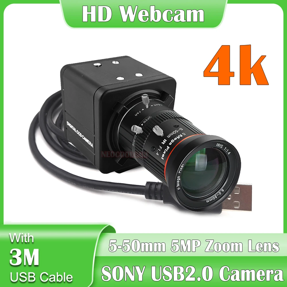 

Веб-камера HD 4K IMX317 Mini USB2.0, ручная камера 5-50 мм с объективом варифокуса, UVC, подключи и работай в Skype, для видеозвонков и прямых трансляций