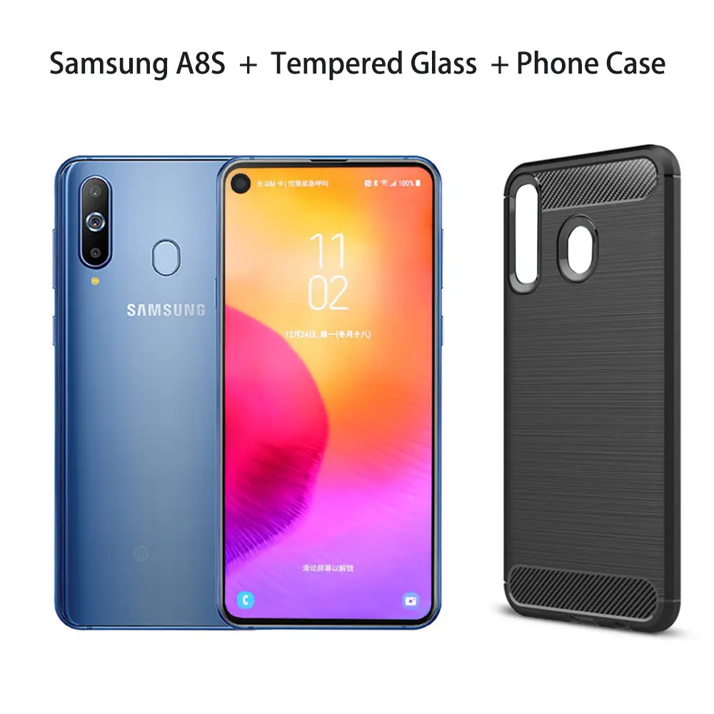 With Glass N Case Samsung Galaxy A8s 6,4 ”FHD Смартфон Snapdragon 710 Otca core 6 ГБ 128 ГБ Три задние камеры Face ID NFC Android 4G сотовый телефон - Цвет: With Glass N Case