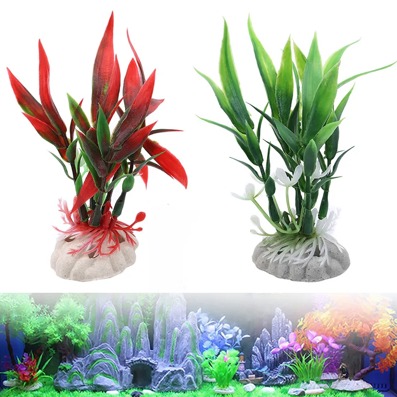 3 дюймов искусственное водное растение рыбный бак травяной зеленый фиолетовый