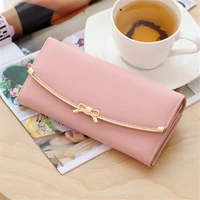 long women wallets design bow cute buckle clutch bag pu leather coin purse multifunction passport cover female phone card holder
