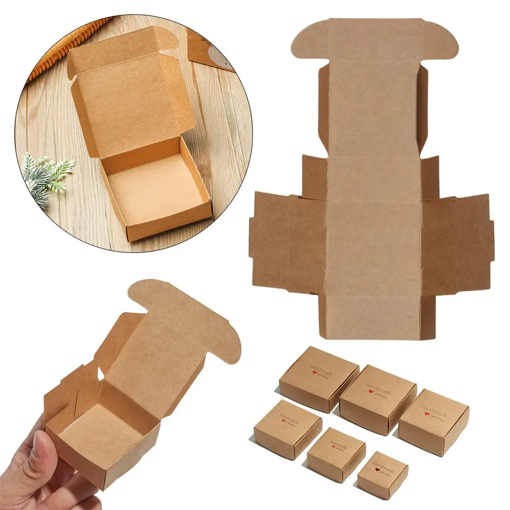 

Size Wedding Event DIY Craft Gift Wrapping Square Kraft Paper Box Candy Storage Handmade with Love Cardboard Package