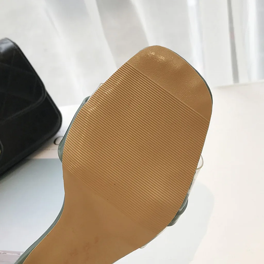 Fashion Slip-on Sexy Slippers Women Square Toe High Heels Transparent Sandals Classic Lady Comfort Shoes Woman Slides Summer | Обувь